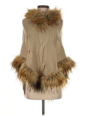 LINDA RICHARDS FAUX Fur Hooded Poncho--Small